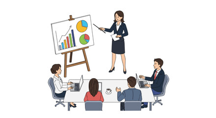 Fototapeta premium Business Presentation Meeting Discussing Data Analysis Charts for Corporate Financial Growth and Development