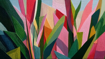 Abstract Geometric Plant Forms in Vibrant Colors