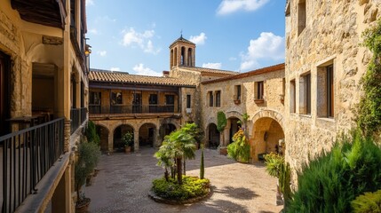 Obraz premium Charming Medieval Village Architecture, Tuscany Italy - Panoramic View of Stone Houses and Rooftops, European Travel Photography
