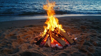 Bonfire on the Beach at Dusk