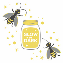 Cute glow in the dark fireflies in a jar illustration