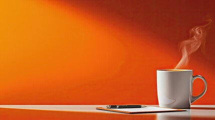 Warm Coffee Mug on Orange Background