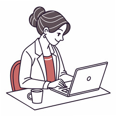 Professional woman working on laptop clean cutout image transparent background