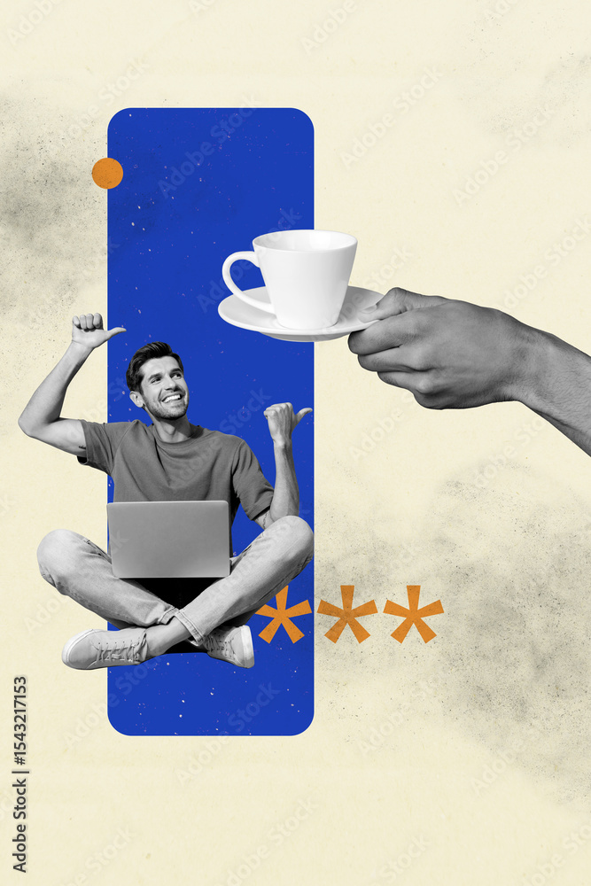 Poster poster banner collage of person use gadget object over pastel background with square shape