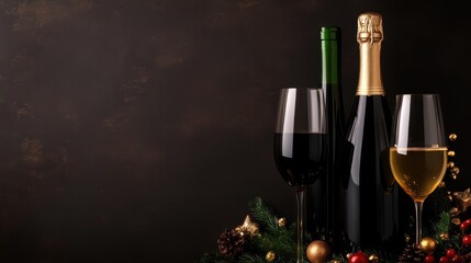 A captivating composition of wine and champagne bottles along with elegant glasses, perfect for celebrating special occasions and festive gatherings.