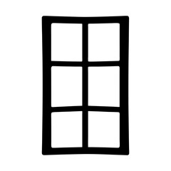 Stylized six paned window outline in black on a white background
