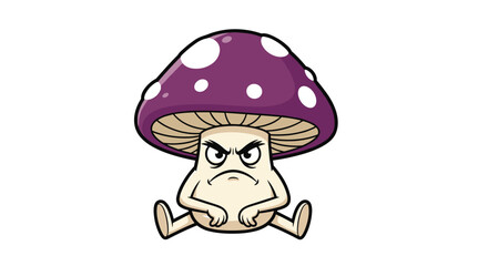 The Animated Mushroom Creature with an Angry Expression and Purple Speckled Cap Description