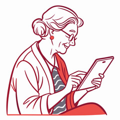 Happy senior woman using tablet technology digital device