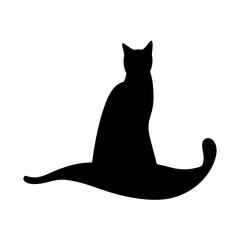 Elegant black cat silhouette sitting with its tail curled up design