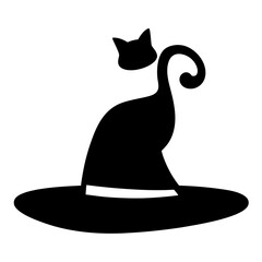 Halloween black cat shaped like a witch's hat on a white background