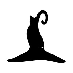 Mysterious black silhouette of a quirky witch hat with a cat detail