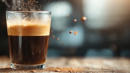 A visually appealing glass of steaming coffee captures the essence of warmth and energy, showcasing rich textures and inviting aromas that awaken the senses and inspire relaxation.
