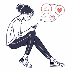 Young woman using smartphone social media likes