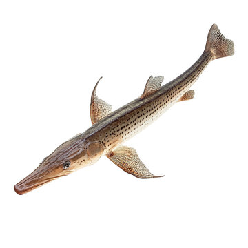 Close-up of a spotted gar fish isolated on transparent background.