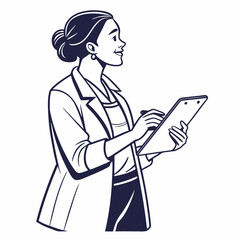 Woman in business attire writing on clipboard smiling