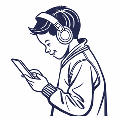 Boy listening music headphones smartphone technology digital device