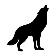 Black silhouette of a howling wolf against a white background illustration