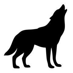 Silhouette of a Howling Wolf Against a Plain White Background Illustration