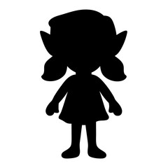 Silhouette of a whimsical cartoon girl with pointy ears and pigtails