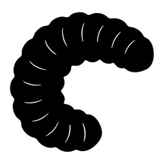 Stylized black larva illustration with segmented body and curved shape