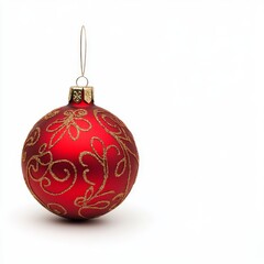 Vivid red ornament adorned with intricate patterns, set against a crisp white backdrop, capturing the essence of festive cheer