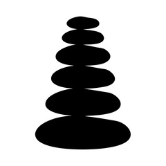 Silhouette of balanced stones forming a cairn symbol on a white background