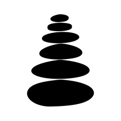 Stacked black oval stones signifying balance, harmony and zen on a white background