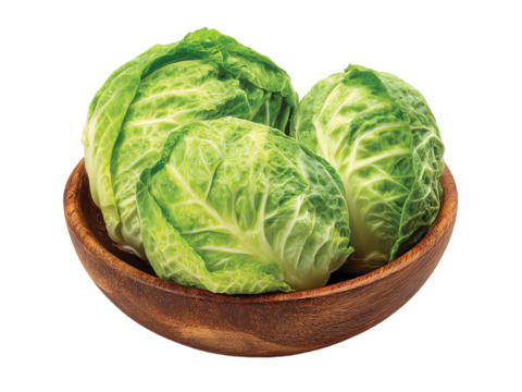 Cabbage Green Sliced wooden bowl top view isolated white background