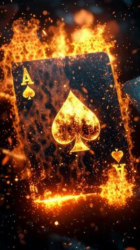 Playing Card on Fire with Glowing Colors and Sparks Surrounding