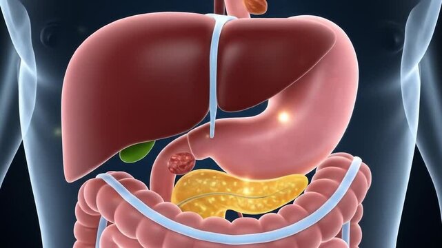 Detailed Visualization of Human Digestive System and Organ Functions in Medical Animation