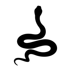 Black silhouette of a snake rearing up, isolated on a white background