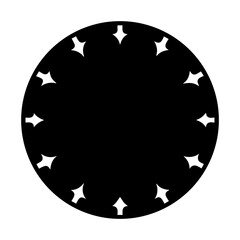 Abstract black circle with star shaped cutouts positioned around the edge