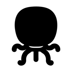 Black silhouette of a playful, cartoonish octopus with a rounded body