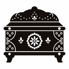 Obraz premium Traditional Afghan chest with carved floral motifs, vector silhouette on white background