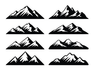 Majestic Mountain Peak Silhouettes Set Black and White Graphic Design Elements for Nature, Travel, and Outdoor Branding