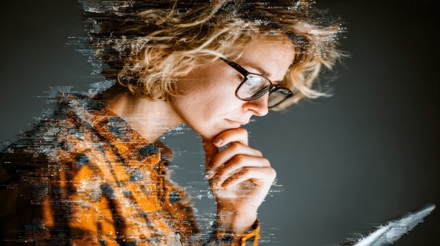 Woman's Silhouette with Data Glitch Effect - AI, Digital Identity, and Future Technology