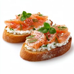 Delicious and savory gourmet salmon bruschetta appetizers garnished with fresh herbs