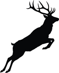 jumping Elk deer Vector Graphic in Black Silhouette Style