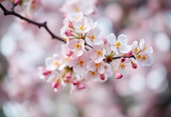 Obraz premium Soft focus spring blossoms, bokeh lights, pastel colors, holiday feel, pretty, macro