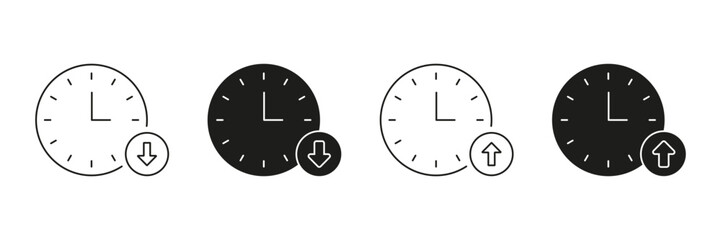 Clock With Up And Down Arrows Line And Solid Icon Set. Time Management, Scheduling, And Priority Adjustment Symbol Collection. Efficiency And Productivity Enhancement. Isolated Vector Illustration © gentle studio