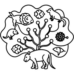 black and white cartoon animals