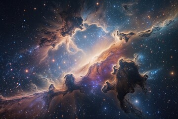 Obraz premium Whimsical Interstellar Nebula and Starry Galactic Space Fields