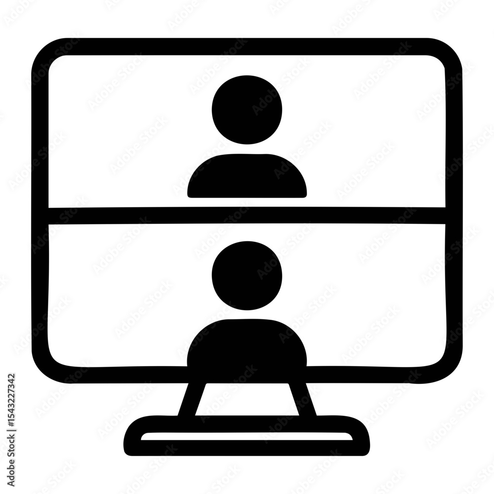 Poster illustration of a computer screen displaying two participants in a video conference call setup on tr