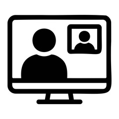 Illustration of a desktop computer screen displaying a video call with two participants shown on transparent background