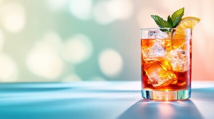 A vibrant cocktail featuring ice, a slice of lemon, and fresh mint leaves, perfect for summer gatherings or a relaxing evening by the pool, enticing your senses.