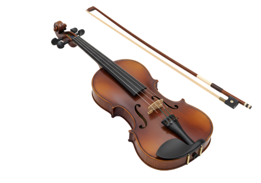 Violin and Bow: Musical Instrument, Stringed Instrument, Classic Design on transparent background