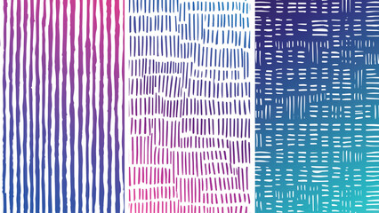 Abstract Background with Three Vertical Panels Featuring Hand Drawn White Lines on Purple Pink and Teal Gradient Backgrounds