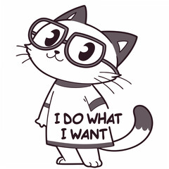 Cute cat wearing glasses i do what i want transparent image