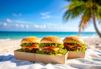 délicieux hamburgers à déguster sur la plage