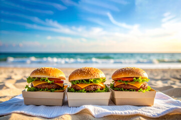 délicieux hamburgers à déguster sur la plage